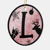 Christmas Monogram Letter L Black Pink Glitzer Keramik Ornament (Links)