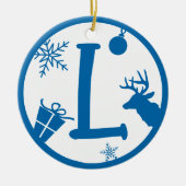 Christmas Monogram Letter L Blue White Keramik Ornament (Vorne)