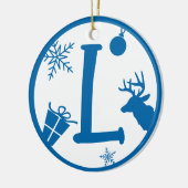 Christmas Monogram Letter L Blue White Keramik Ornament (Links)