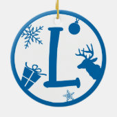 Christmas Monogram Letter L Blue White Keramik Ornament (Hinten)