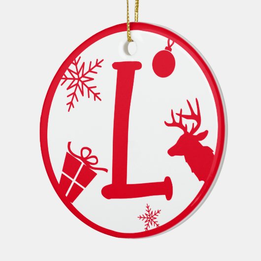 Christmas Monogram Letter L Red White Keramik Ornament (Links)