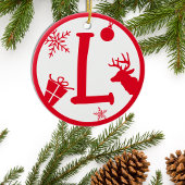 Christmas Monogram Letter L Red White Keramik Ornament