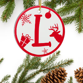 Christmas Monogram Letter L Red White Keramik Ornament