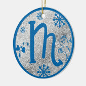 Christmas Monogram Letter M Blue Silver Glitzer Keramik Ornament (Links)