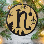 Christmas Monogram Letter N Black Gold Keramik Ornament