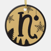 Christmas Monogram Letter N Black Gold Keramik Ornament (Vorne)