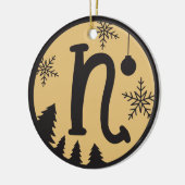 Christmas Monogram Letter N Black Gold Keramik Ornament (Links)
