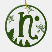 Christmas Monogram Letter N Green White Keramik Ornament (Vorne)