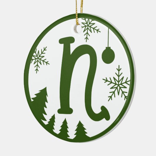 Christmas Monogram Letter N Green White Keramik Ornament (Links)