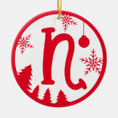 Christmas Monogram Letter N Red White Keramik Ornament (Vorne)