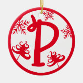 Christmas Monogram Letter P Red White Keramik Ornament (Vorne)