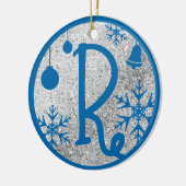 Christmas Monogram Letter R Blue Silver Glitzer Keramik Ornament (Links)