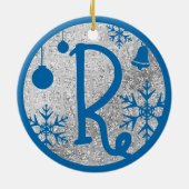 Christmas Monogram Letter R Blue Silver Glitzer Keramik Ornament (Hinten)