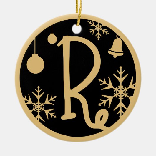 Christmas Monogram Letter R Gold Black Keramik Ornament (Vorne)