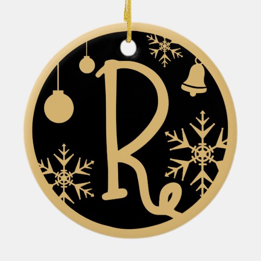 Christmas Monogram Letter R Gold Black Keramik Ornament (Hinten)