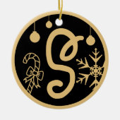Christmas Monogram Letter S Gold Black Keramik Ornament (Vorne)
