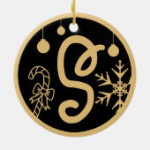 Christmas Monogram Letter S Gold Black Keramik Ornament (Hinten)