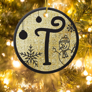 Christmas Monogram Letter T Black Gold Glitter Keramik Ornament