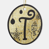 Christmas Monogram Letter T Black Gold Glitter Keramik Ornament (Links)