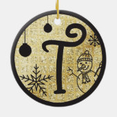 Christmas Monogram Letter T Black Gold Glitter Keramik Ornament (Hinten)