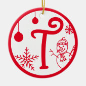 Christmas Monogram Letter T Red White Keramik Ornament (Vorne)
