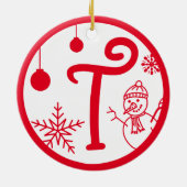Christmas Monogram Letter T Red White Keramik Ornament (Hinten)