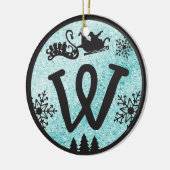 Christmas Monogram Letter W Black Blue Glitter Keramik Ornament (Links)