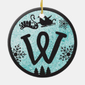 Christmas Monogram Letter W Black Blue Glitter Keramik Ornament (Hinten)