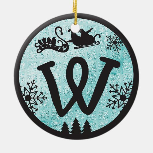 Christmas Monogram Letter W Black Blue Glitter Keramik Ornament (Hinten)
