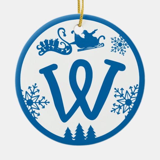 Christmas Monogram Letter W Blue White Keramik Ornament (Vorne)