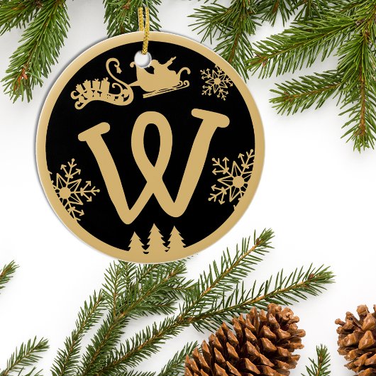 Christmas Monogram Letter W Gold Black Keramik Ornament