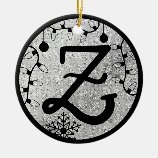Christmas Monogram Letter Z Black Silver Glitzer Keramik Ornament (Vorne)