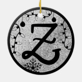 Christmas Monogram Letter Z Black Silver Glitzer Keramik Ornament (Hinten)