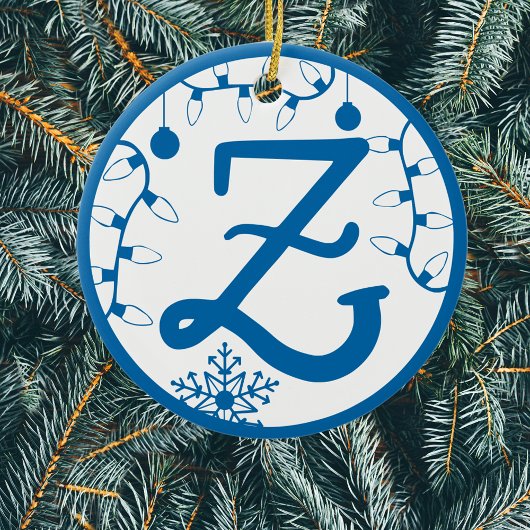 Christmas Monogram Letter Z Blue White Keramik Ornament