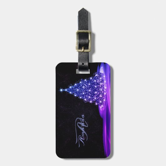 Christmas Monogram Pink Blue Winter Black Rustic Gepäckanhänger (Vorderseite vertikal)