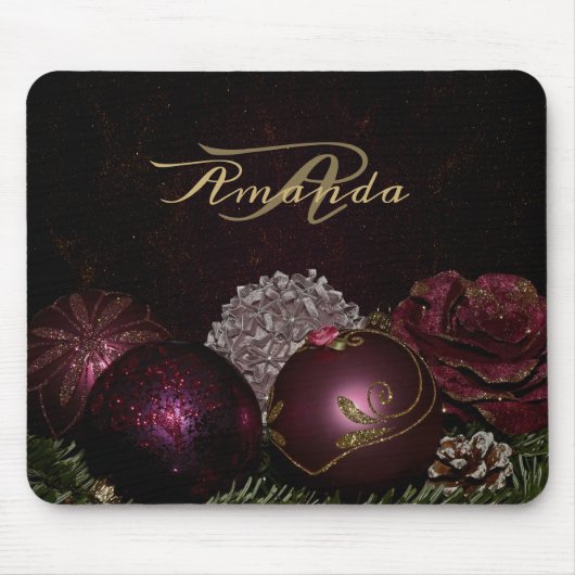 Christmas Monogram Pink Ornament Green Black Mousepad (Vorne)