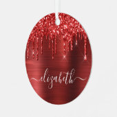 Christmas Monogram Red Glitzer Ornament Aus Metall (Vorderseite links)