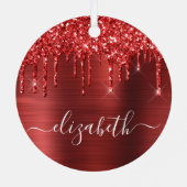 Christmas Monogram Red Glitzer Ornament Aus Metall (Rückseite)