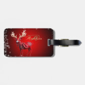 Christmas Monogram Red Reindeer Winter Holidays Gepäckanhänger (Rückseite horizontal)
