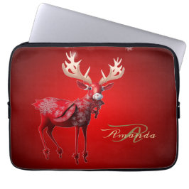 Christmas Monogram Red Reindeer Winter Holidays Laptopschutzhülle