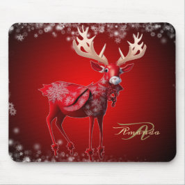 Christmas Monogram Red Reindeer Winter Holidays Mousepad