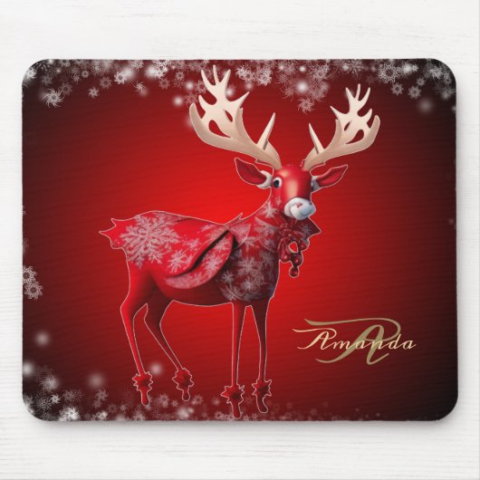 Christmas Monogram Red Reindeer Winter Holidays Mousepad (Vorne)