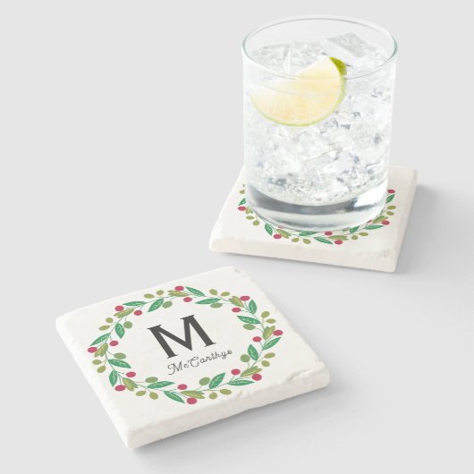 Christmas Monogram  Steinuntersetzer (Seitenansicht)