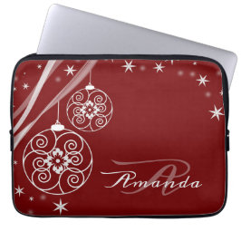 Christmas Monogram White Ornaments Red Elegant Laptopschutzhülle