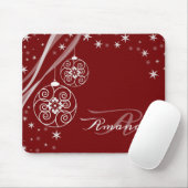 Christmas Monogram White Ornaments Red Elegant Mousepad (Mit Mouse)