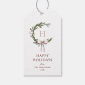 Christmas Monogram Wreath Blush Bow Geschenkanhänger (Vorderseite)