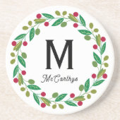 Christmas-Monogramm Sandstein Getränkeuntersetzer (Vorne)