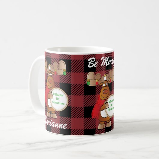 Christmas Moose Cartoon Black Red Funny Sprichwort Kaffeetasse (Vorderseite Links)