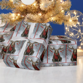 Christmas Moose In a Snowy Forest Geschenkpapier