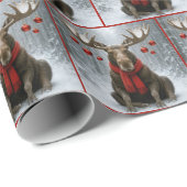 Christmas Moose In a Snowy Forest Geschenkpapier (Rolleneckpunkt)